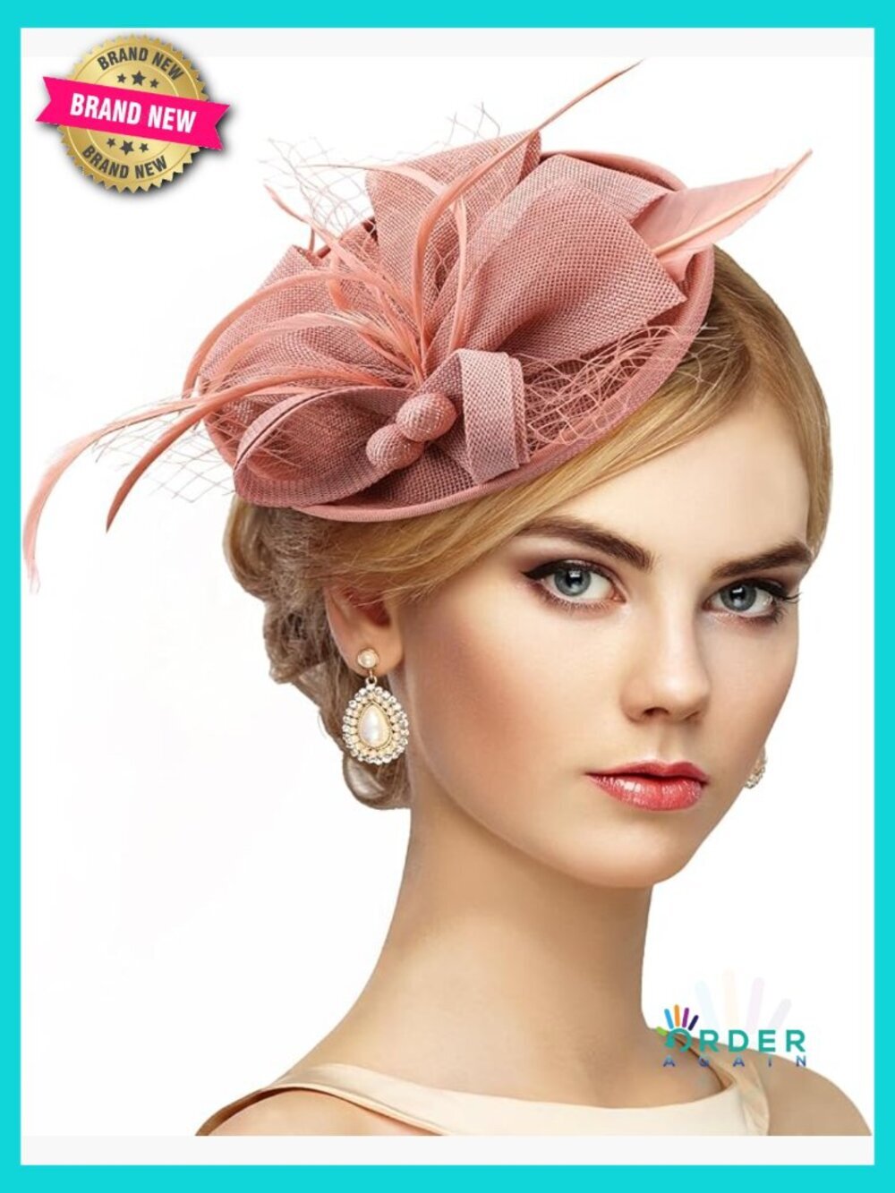 Fascinator Derby Pillbox Hat with Feathers Adjustable Headband Fits 21.5-23.5in